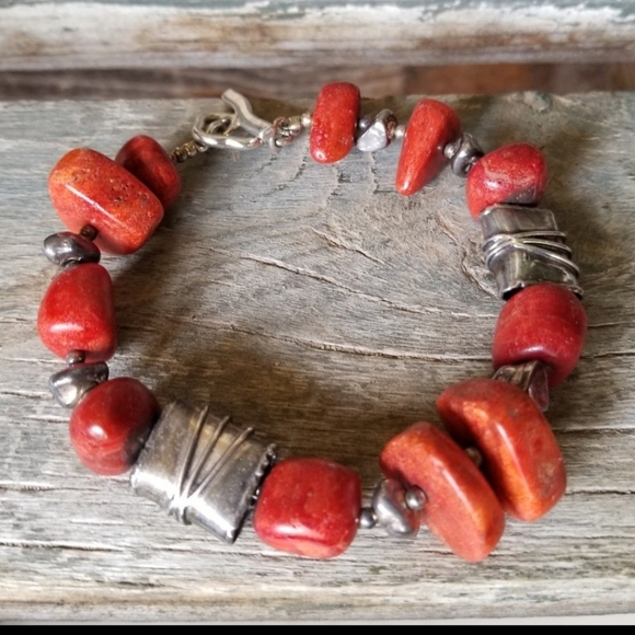 RARE Silpada Sterling Silver & Coral Bracelet